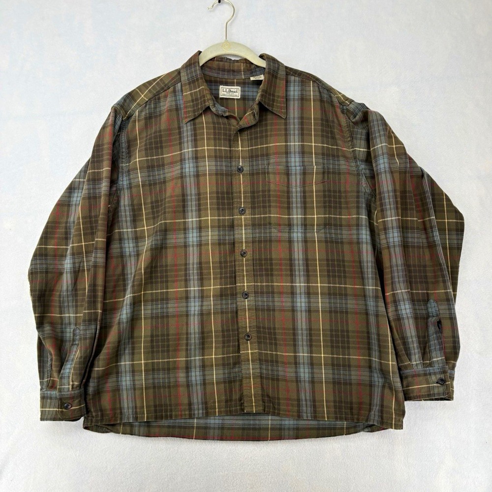 L.L.Bean OWT21 Plaid Cotton Long Sleeve Button-Front Shirt Men's L Reg Pockets